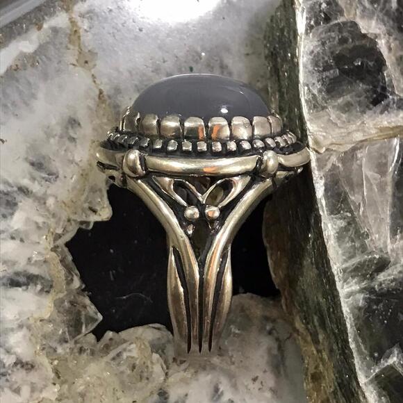 Carolyn Pollack Sterling Silver Oval Gray Agate Decorated Ring Size 9 For Women - Picture 6 of 10